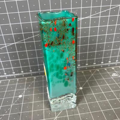 Square Hand Blown Blue Glass Vase, Here's your 2nd Chance 