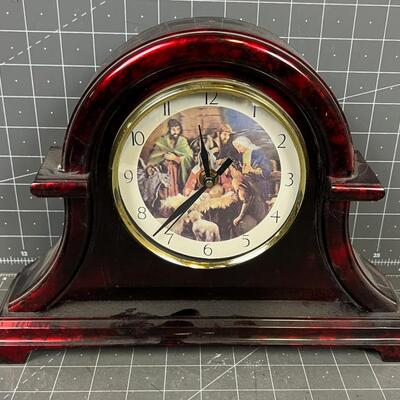 Mantel Clock with Nativity Scene  Red 