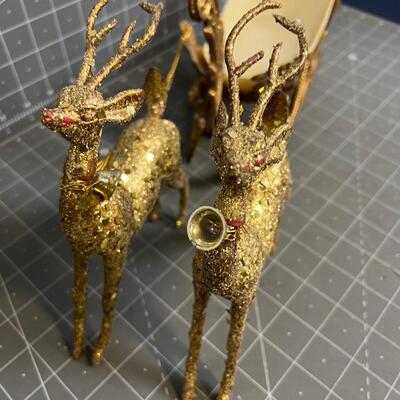 GOLDEN Santa Sleight and Reindeer