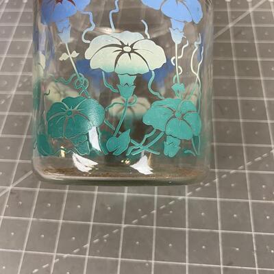 Covered Glass Canister Blue Flower