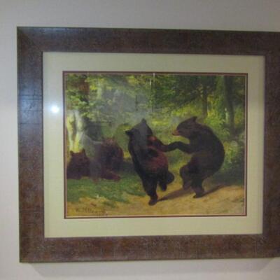 Dancing Bears- Wall Art with Rustic Wood Frame Under Glass