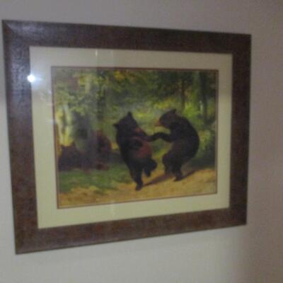 Dancing Bears- Wall Art with Rustic Wood Frame Under Glass