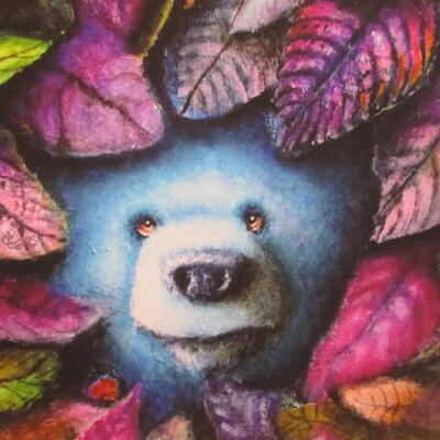 'Hideout' by Scott Mills- Colorfully Whimsical Bear Themed Wall Art- Framed Under Glass
