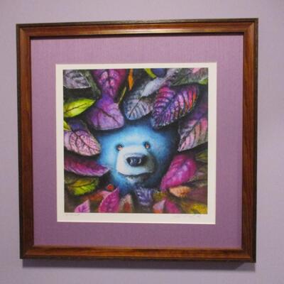'Hideout' by Scott Mills- Colorfully Whimsical Bear Themed Wall Art- Framed Under Glass