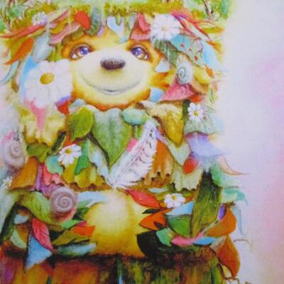 'Gaia' by Scott Mills- Colorfully Whimsical Bear Themed Wall Art- Framed Under Glass