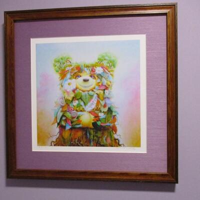 'Gaia' by Scott Mills- Colorfully Whimsical Bear Themed Wall Art- Framed Under Glass