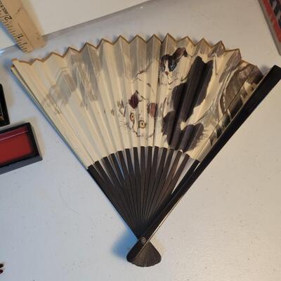 Asian fan, chopsticks and holder
