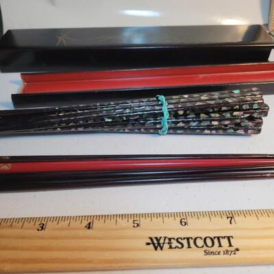 Asian fan, chopsticks and holder
