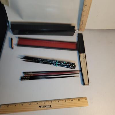 Asian fan, chopsticks and holder