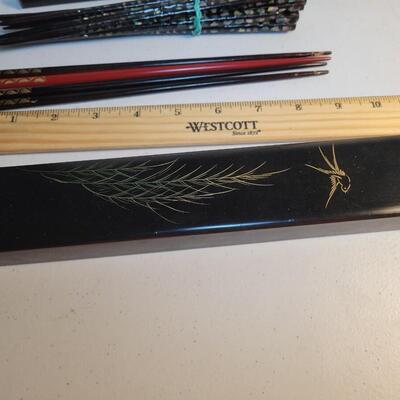 Asian fan, chopsticks and holder