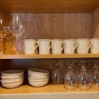 Casual Elegance Pattern Lenox Bowls & Coffee Cups plus Balloon Red Wine Glasses, Water Goblets