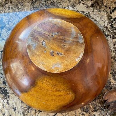 Large Wood Salad Serving Bowl and Stainless Lidded Ice Bucket