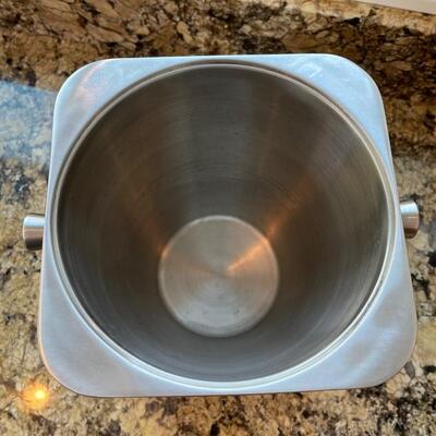 Large Wood Salad Serving Bowl and Stainless Lidded Ice Bucket