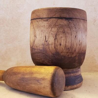 Large Antique wood mortar and pestle