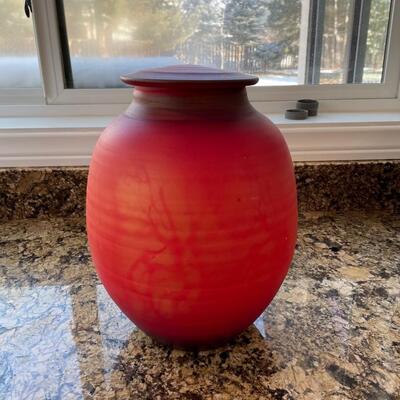 Handpainted and signed Ceramic Jar with Lid