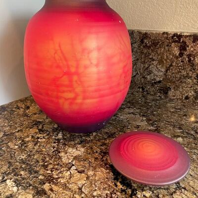 Handpainted and signed Ceramic Jar with Lid