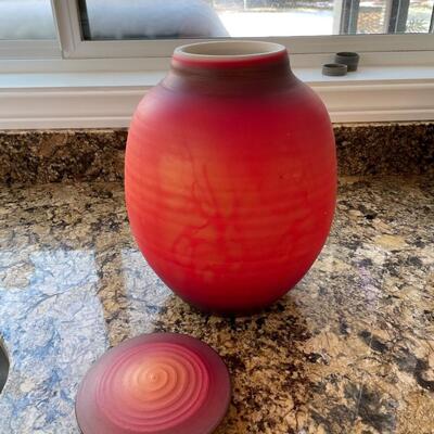 Handpainted and signed Ceramic Jar with Lid