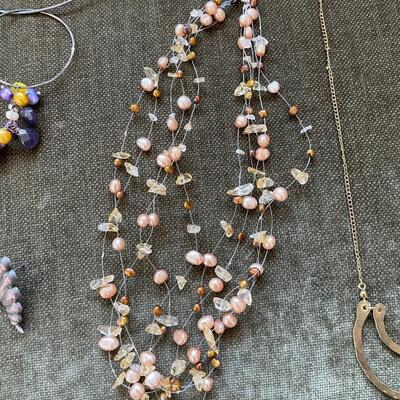 Fun and Unique Assorted Costume Jewelry, Beaded Hand Bag and Le Sac Knitted Bag