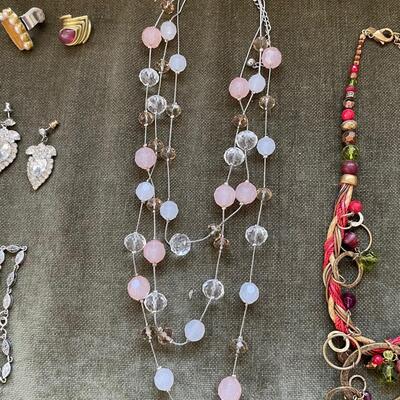 Fun and Unique Assorted Costume Jewelry, Beaded Hand Bag and Le Sac Knitted Bag