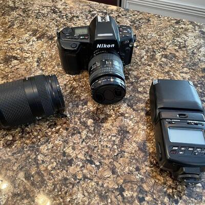 35 MM Nikon N90S Camera with two lenses, 28-70mm and 70-210mm, plus external flash SB-26 and carrying bag