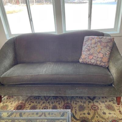 Sage Green Velvet Sofa with Wood Legs
