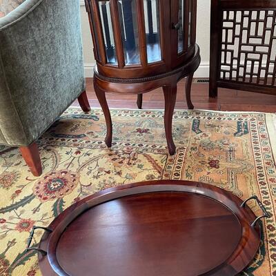 Oval Mahogany & Beveled Glass Tea Table, Curio China Display or Liquor Cabinet with removable tray