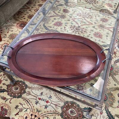 Oval Mahogany & Beveled Glass Tea Table, Curio China Display or Liquor Cabinet with removable tray