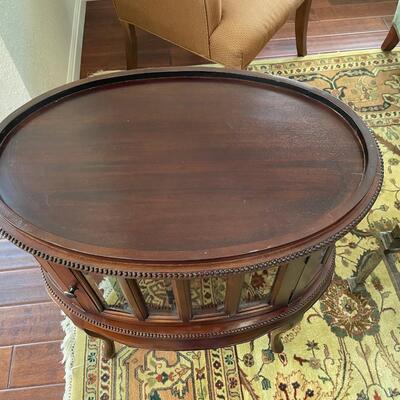 Oval Mahogany & Beveled Glass Tea Table, Curio China Display or Liquor Cabinet with removable tray