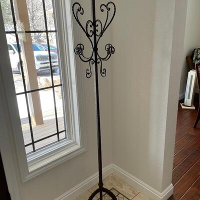 Freestanding Wrought Iron Coat and Hat Stand in a Rustic Style