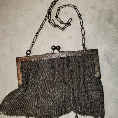 Sterling silver chain mail antique vintage purse