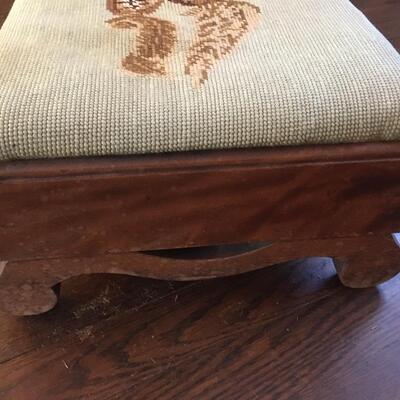 Antique embroidered footstool