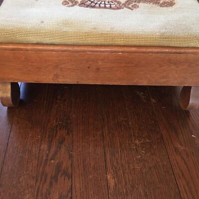 Antique embroidered footstool