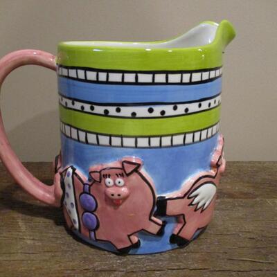 Colorful Ceramic Pitcher- Pig Theme by Nicole Engblom