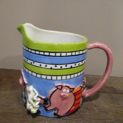 Colorful Ceramic Pitcher- Pig Theme by Nicole Engblom