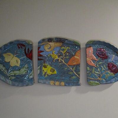 Handmade Three Piece Pottery Wall Art- Butterflies