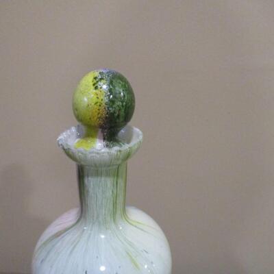Large, Footed Art Glass Bottle with Stopper