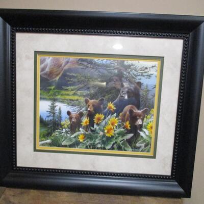 Wall Art Framed Under Glass- Bear Family with Yellow Flowers by Kevin Daniel
