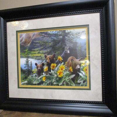 Wall Art Framed Under Glass- Bear Family with Yellow Flowers by Kevin Daniel