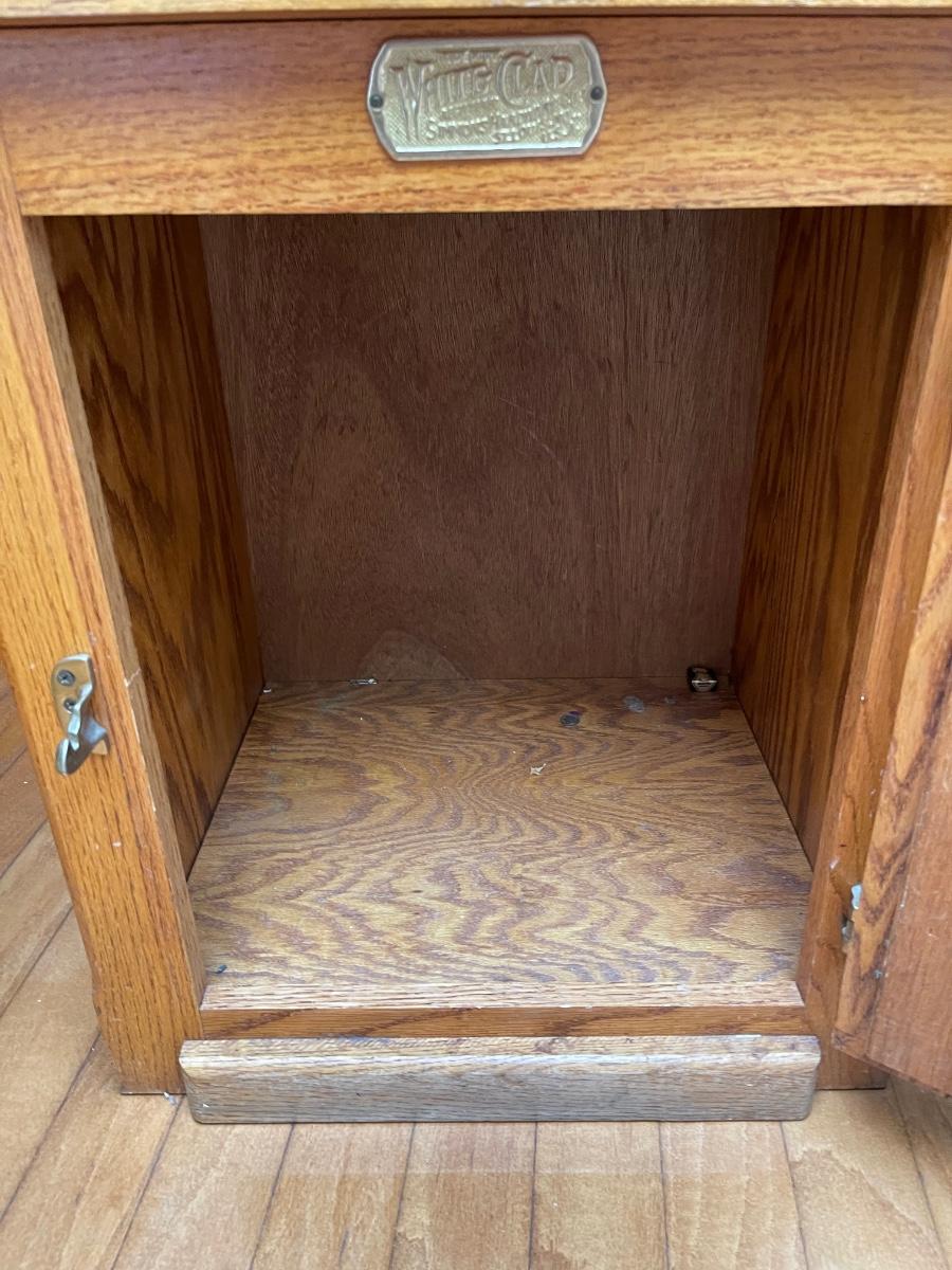 Repurposed oak ice box storage