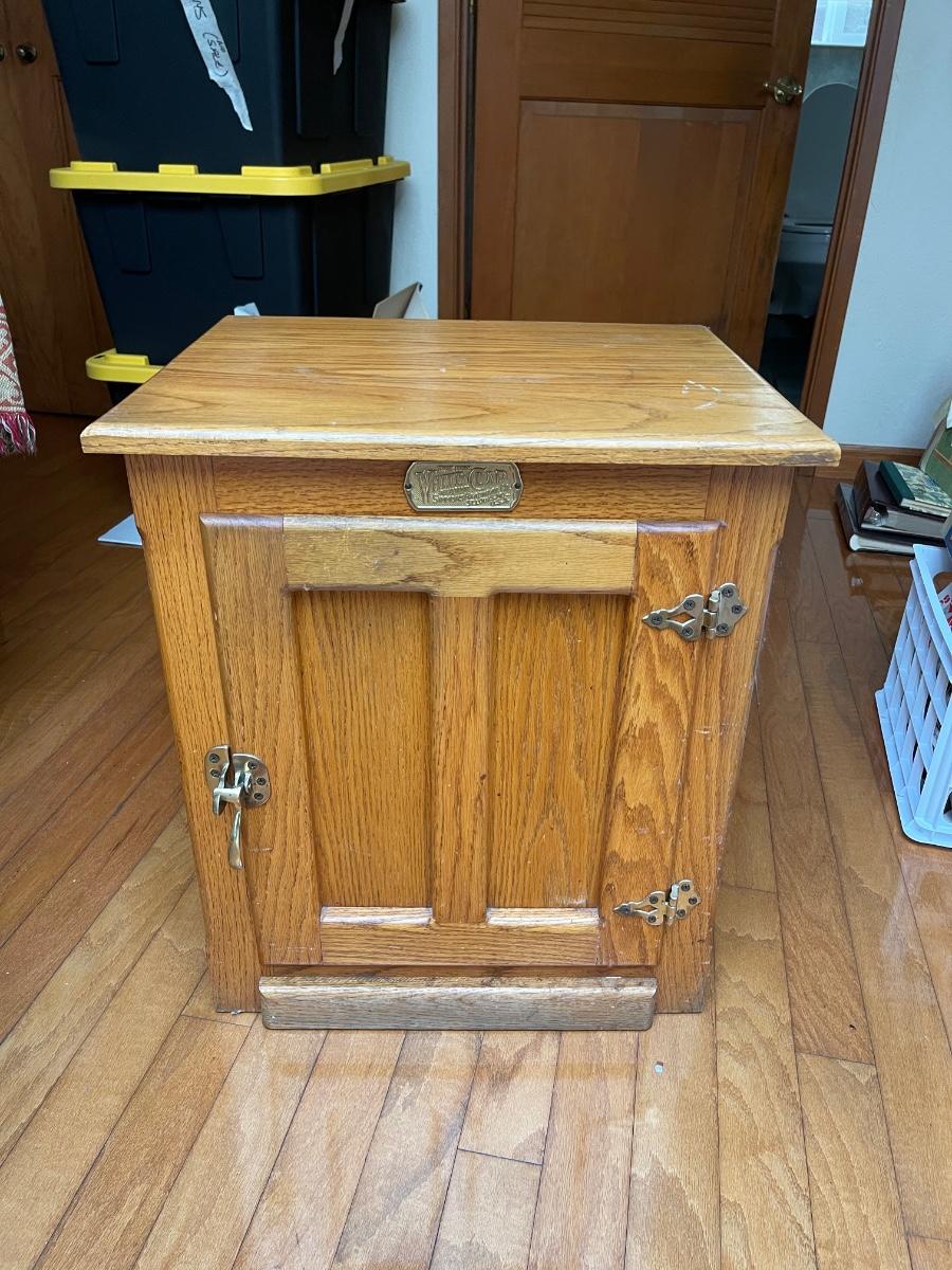Repurposed oak ice box storage