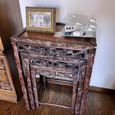Highly. Carved Chinese nesting tables