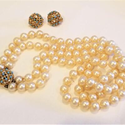 Lot #45  Vintage Costume Pearl Necklace and Earrings in Box