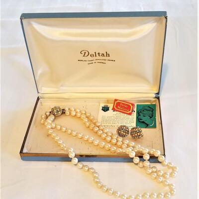 Lot #45  Vintage Costume Pearl Necklace and Earrings in Box