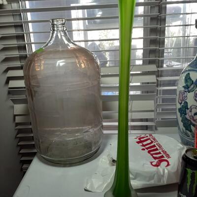 21in tall Green glass vase