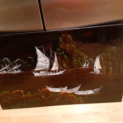 Wooden Japanese mother of pearl ships picture
