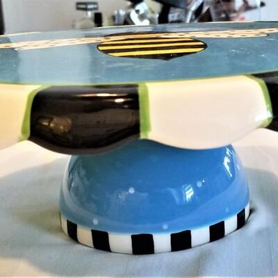 Lot #50  Bumble bee Ceramic Pedestal cake plate - chip/dip combo - Reversible