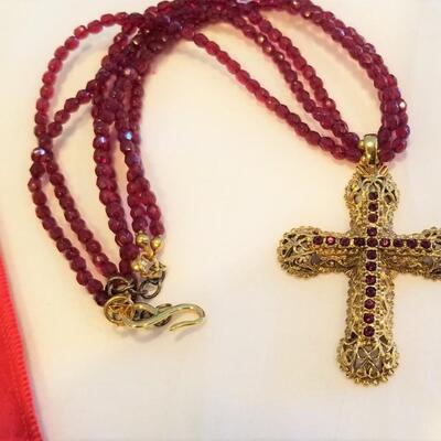 Lot #51  Vintage Kenneth Jay Lane Baroque Cross Necklace in Pouch