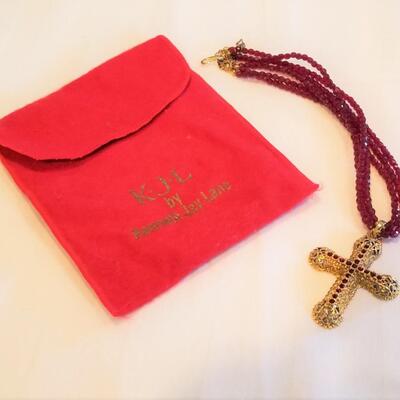 Lot #51  Vintage Kenneth Jay Lane Baroque Cross Necklace in Pouch