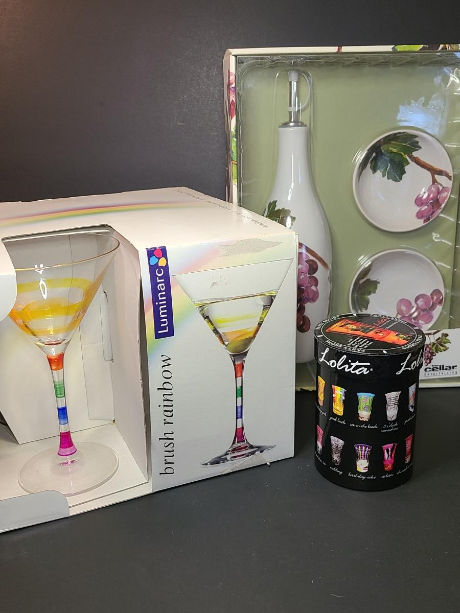 Lot 111S Rainbow Martini Glasses, The Cellar Drizzler Set and More
