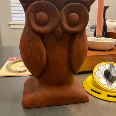 Solid wood mid century Owl bookend